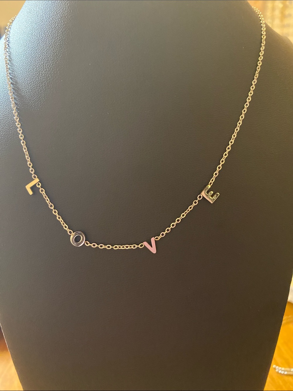 Plunder Mixed Metal 'LOVE' Letter Necklace with Pink Accent